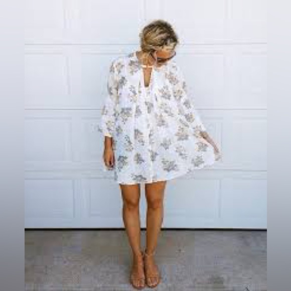 FREE PEOPLE White Gardenia Retro Swing Floral Tunic Mini Dress Size XS